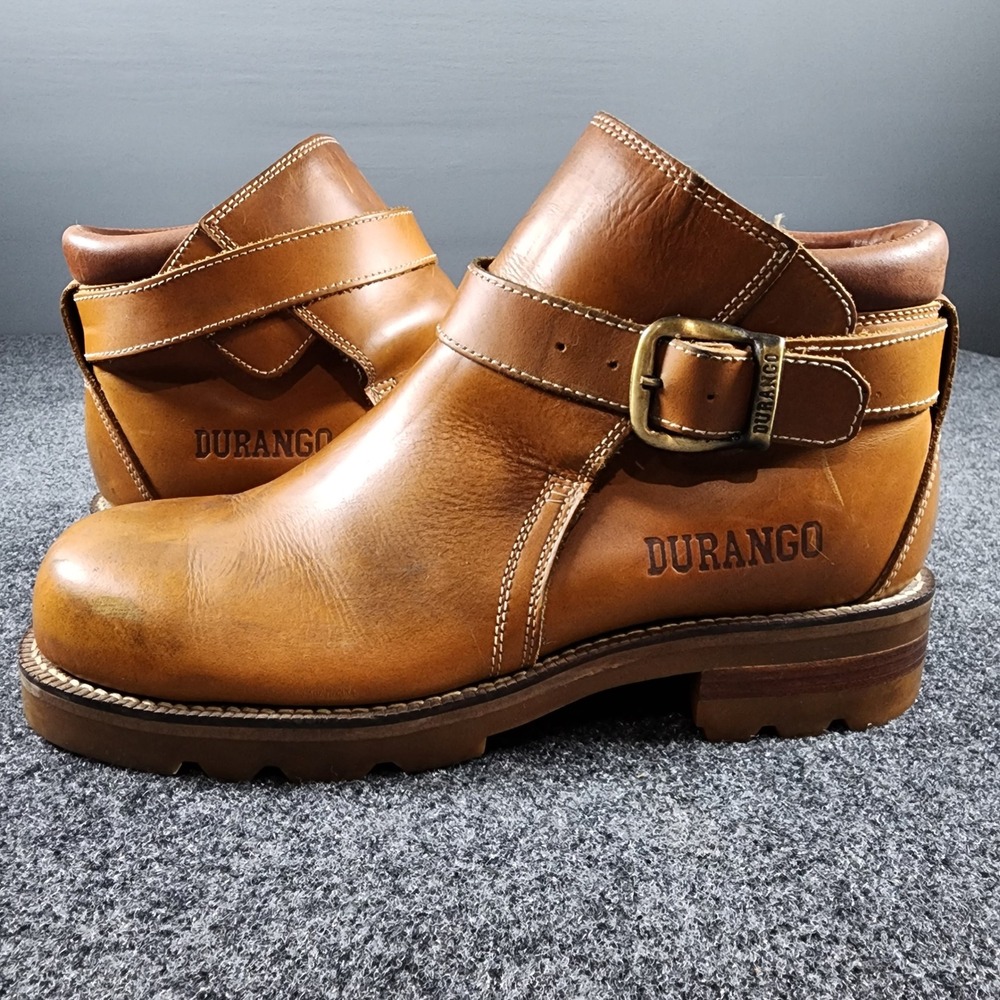 Durango Buckle Strap Leather Ankle Boots Mens 9.5 D Tan Lug Sole - Picture 3 of 10